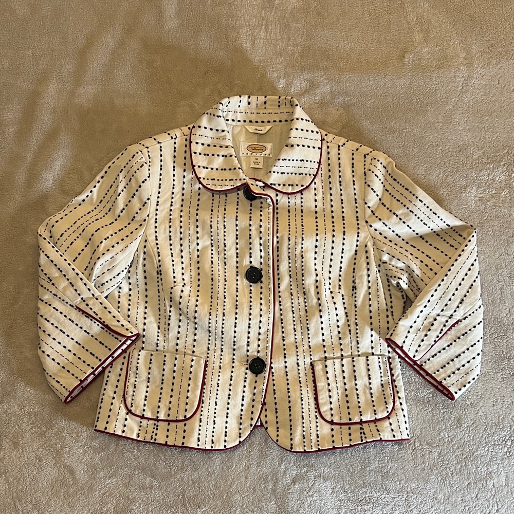 Talbots Petites Cream Striped Blazer with Red Trim